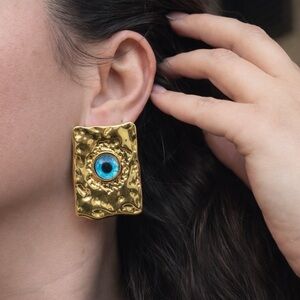 Evil Eye Rectangular Earrings Modern Style
